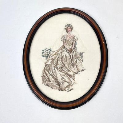 Lot #58 Vintage Framed Needlepoint Bride