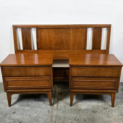 Lot #92 Mid Century Modern Harmony House Cherry Nightstands with Headboard & Footboard - 4 Pieces