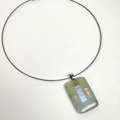 Lot #77 Set of 2 Vintage Necklaces - Cable Choker with Fused Glass Pendant and a Double Strand Faux Pearl with Rhinestone Clasp