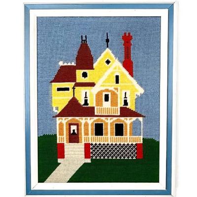 Lot #60 Vintage Framed Needlepoint Victorian House