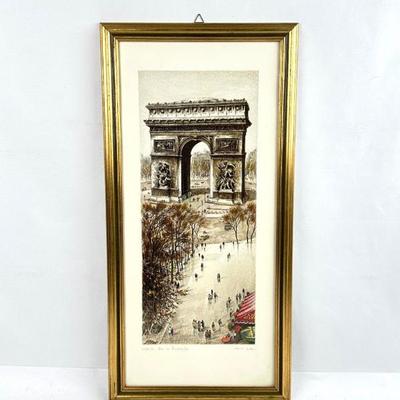 Lot #55 Vintage Original Lithograph Print “Paris Arc De Triomphe” Signed by Raphael Ortiz Alfau
