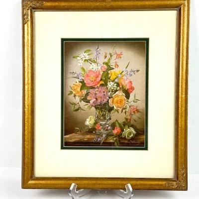 Lot #24 Vintage Framed Floral Print of "Still Life of Spring Flowers" by British artist Albert Williams