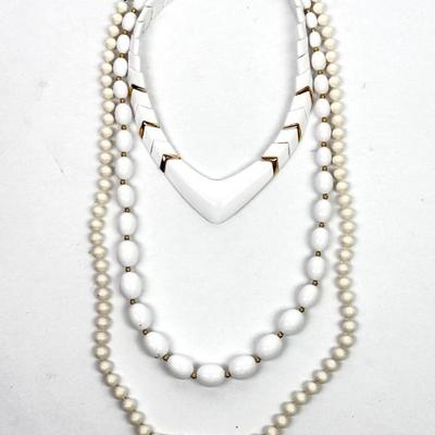 Lot #48 Vintage White Beaded Necklace Assortment - Set of 3