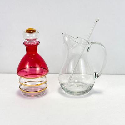 Lot #16 Vintage Murano Glass Decanter and Cocktail Pitcher with Glass Stirrer