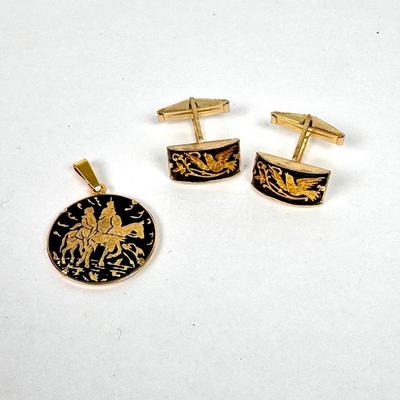 Lot #72 Vintage Toledo Cufflinks & Pendant
