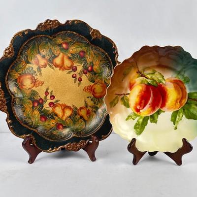 Lot #68 Vintage Decorative Plates with Wood Display Stands - Set of 2