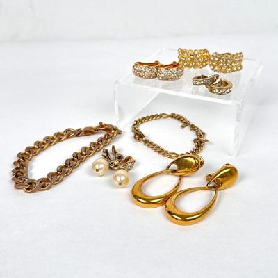 Lot #73 Vintage Jewelry Assortment - 2 Monet Bracelets, 3 Pairs Monet Earrings, 1 Pair Roman and 1 Pair Unmarked