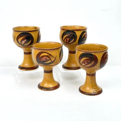 Lot #65 Vintage Studio Pottery Wine Goblets - Set of 4