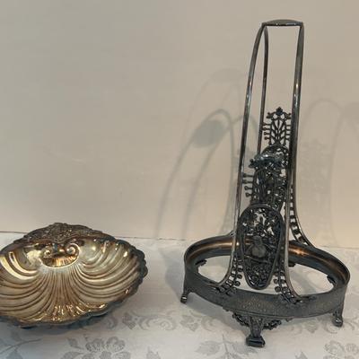 Antique Silverplate Bridal Basket And Clamshell Bowl
