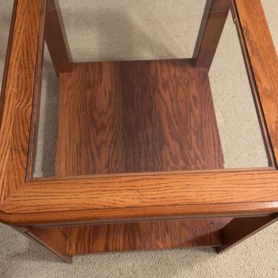 Glass And Oak End Table