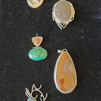 Sterling Silver Pin & (4) Sterling Silver Pendants 