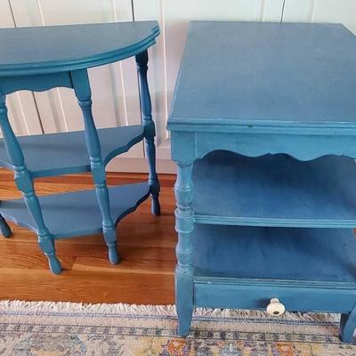 (2) Blue Painted Side Tables 
