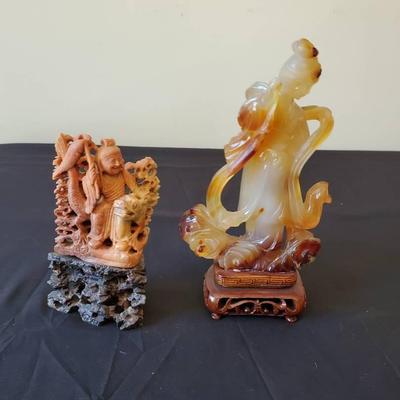 Possibly Soapstone & Agate Statues