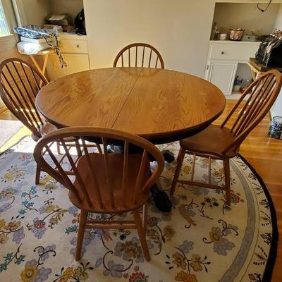 Oak Pedestal Table & (4) Chairs - Made In The USA