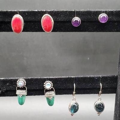 (4) Pair Sterling And Stone Earrings 