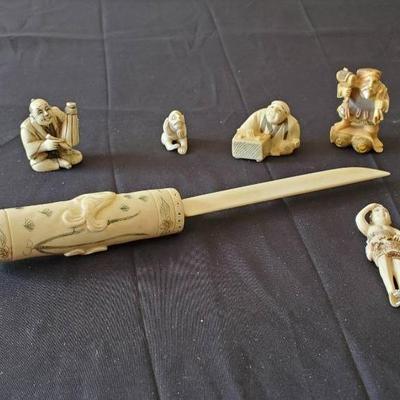 Letter Opener & (5) Small Hand Carved Trinkets