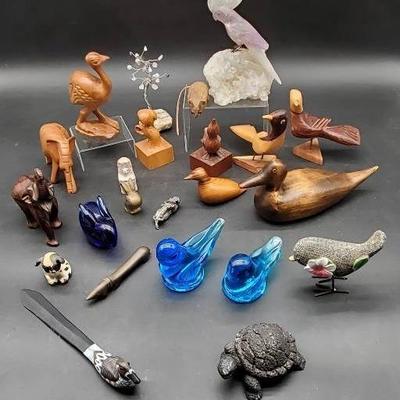 A Collection Of Wood, Glass And Metal Critters