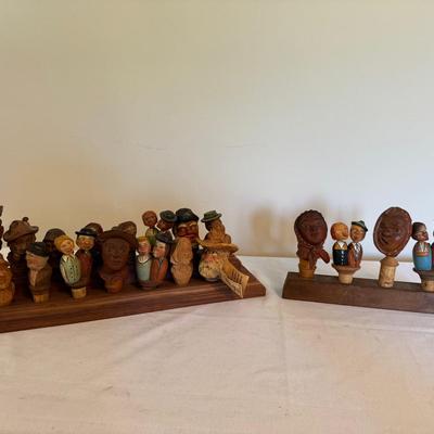 Collection Of Antique Carved Character Bottle Stoppers