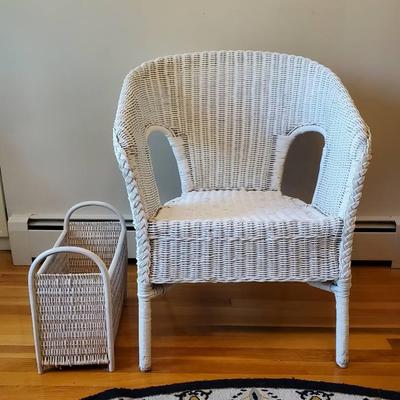 White Wicker Chair & Magazine Rack