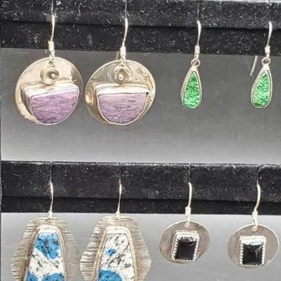(4) Pair Sterling And Stone Earrings 