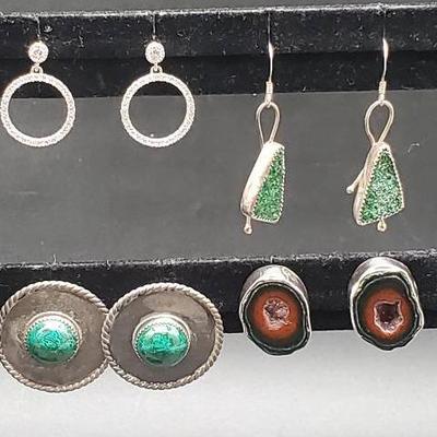 (4) Pair Sterling And Stone Earrings 