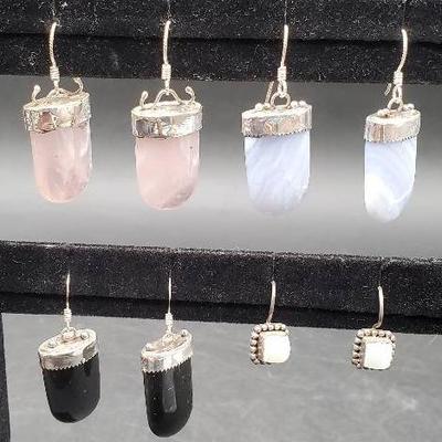 (4) Pair Sterling And Stone Earrings 