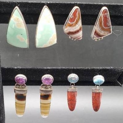 (4) Pair Sterling And Stone Earrings 