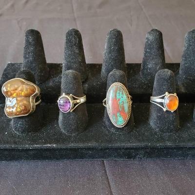 (4) Handmade Sterling Silver Rings 