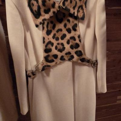 Vintage cashmere coat with leopard trim
