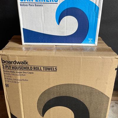 Bulk Size Box Of Paper Towels, And Trash Liners