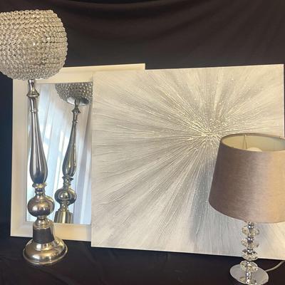 Silver And White Decor-Lamp/Mirror