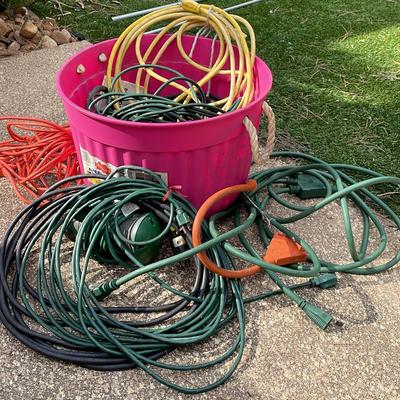 Tub And Assortment Of Electrical Extension Cords