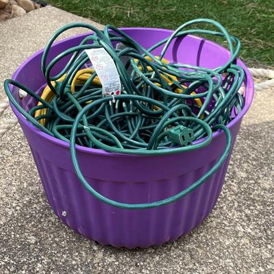 Tub w/ Assortment Of Electrical Extension Cords