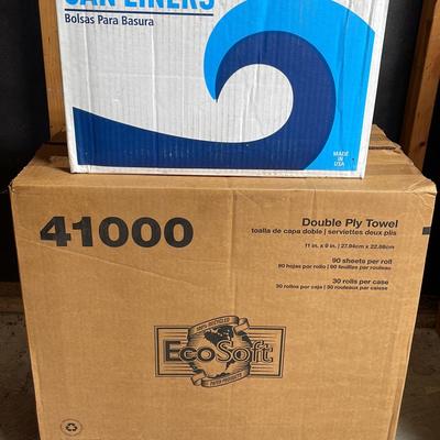 Bulk Size Boxes Of Paper Towels, And Trash Can Liners