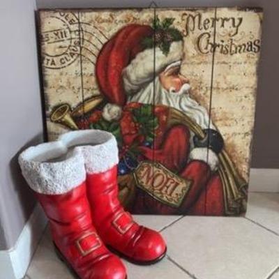 Wood Santa Sign & Boots 