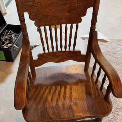 Vintage Embossed-Back Wooden Arm Chair