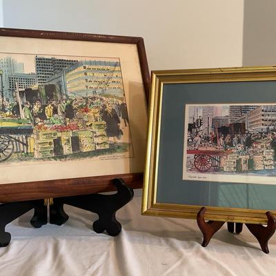 Pair of City Watercolor Prints by RE Kennedy
