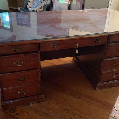 Glass Topped Wooden Desk