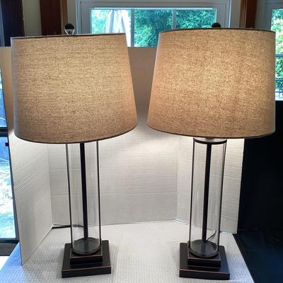 Pair Of Black & Glass Lamps 