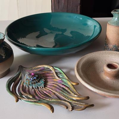Assortment of Green & Beige Pottery & More