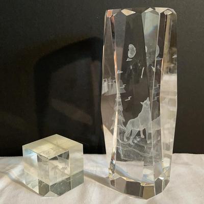Laser Art Glass of Humming Bird & Wolf