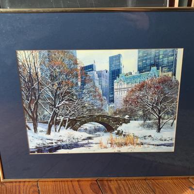 Gold-Framed Central Park Winter Scene Print