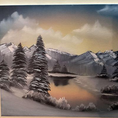 Snowy Trees On Lake Painting by Ben Saunders