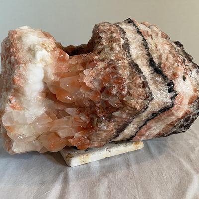 Large Multi-Colored Calcite Rock Decor On Rotating Pedestal