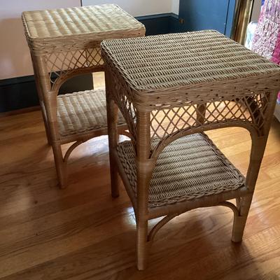 Pair Of Vintage Wicker Small Tables