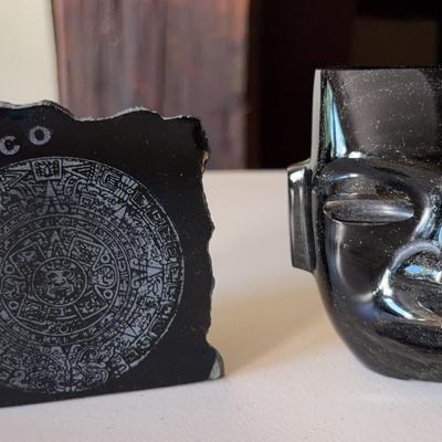 Aztec-Themed Obsidian Mask & Calendar