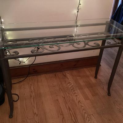Glass Topped Metal Console Table