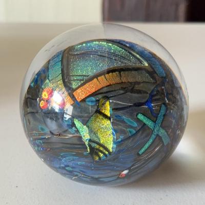Shawn Messenger Signed Art Glass Graphic Evolution Paperweight