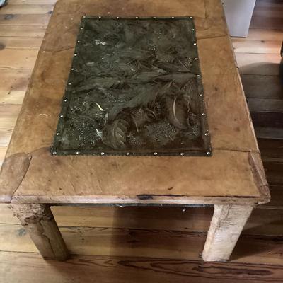 Wooden Coffee Table With Floral Metal Insert 