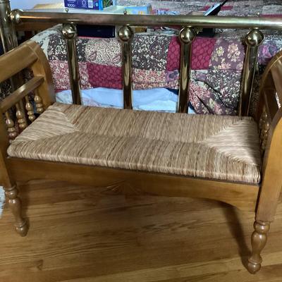 Rolled Arm Bench With Woven Seat